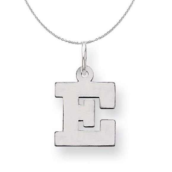 Silver, Amanda Collection Small Block Style Initial E Necklace - 16 In